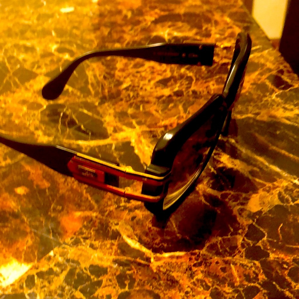 Cazal designer frames blk w/ gold and red stripes